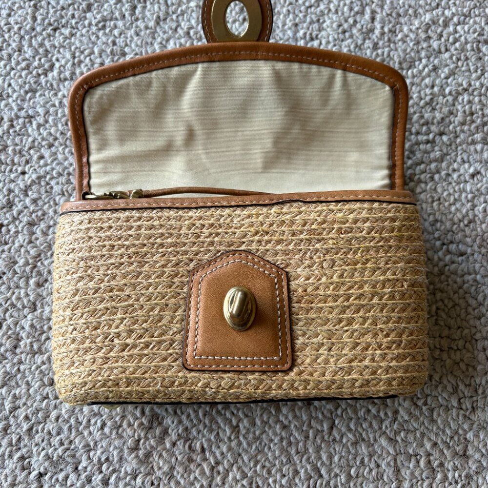 Coach Straw Summertime Clutch Wristlet Woven Straw Leather Trim Gold Turn Lock - Picture 8 of 12